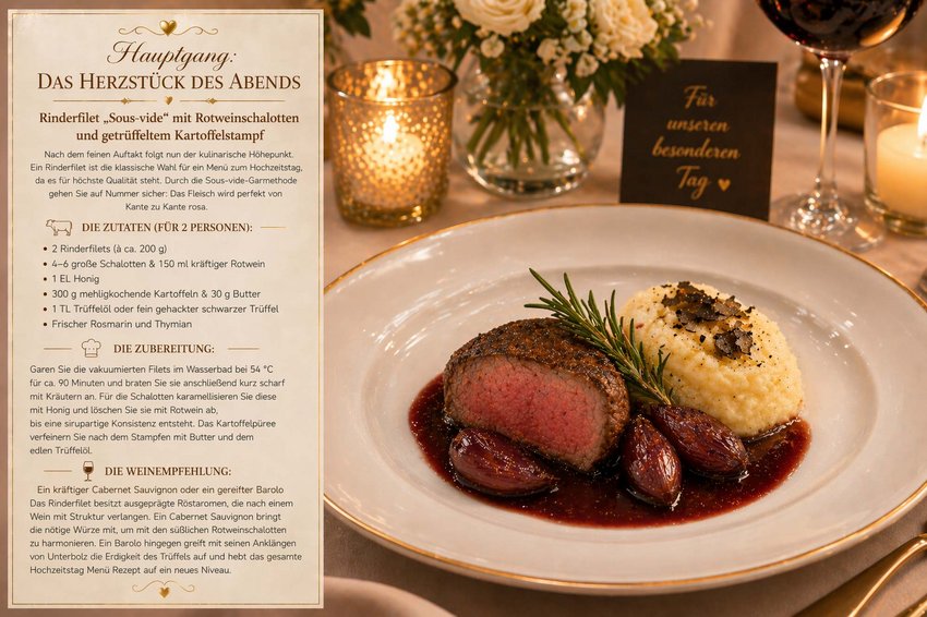 Rinderfilet »Sous-vide« mit Rotweinschalotten und getrüffeltem Kartoffelstampf