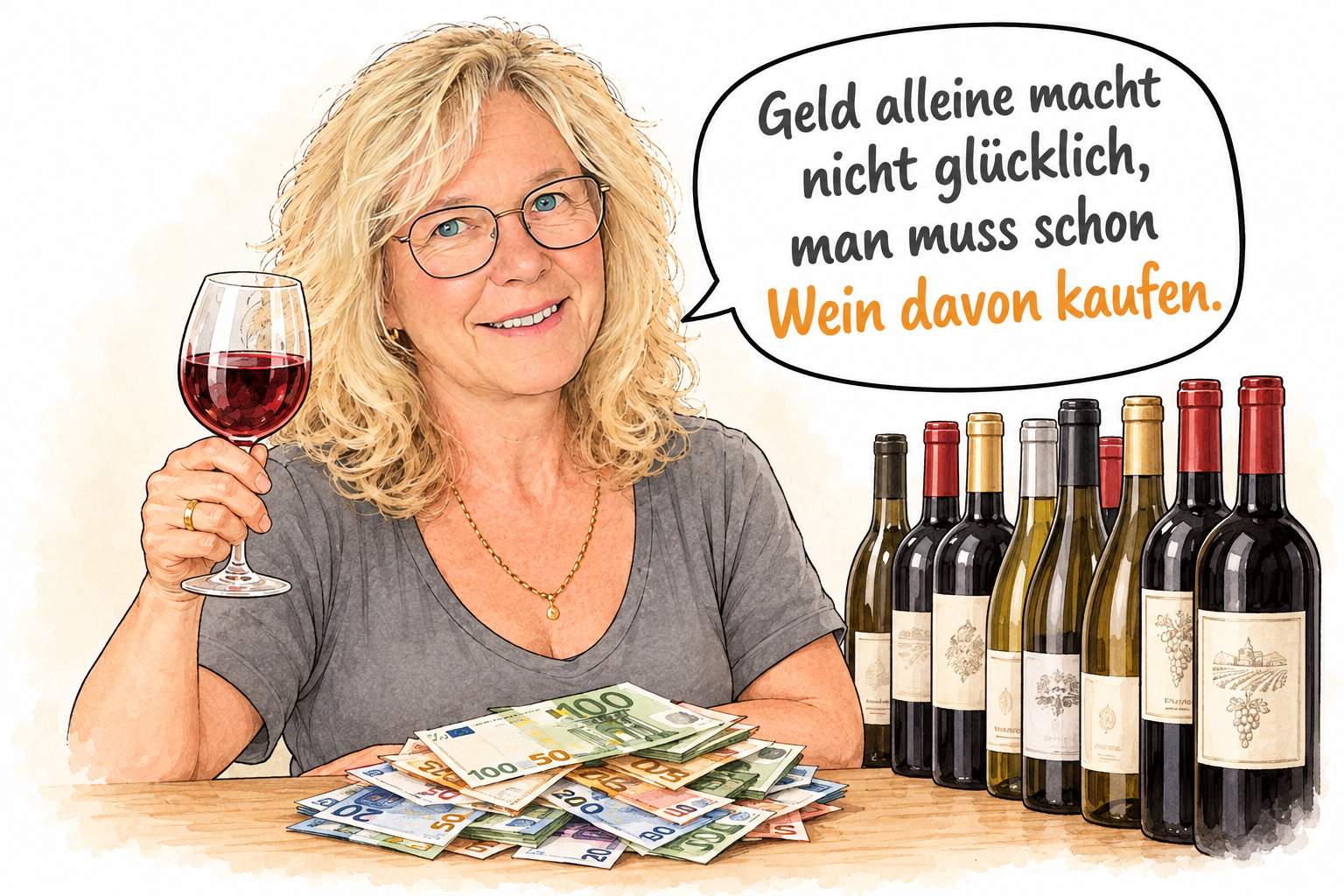 Claudia Cartoons – Geld, Wein und gute Laune