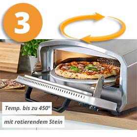 Level 3 – Elektrischer Pizzaofen mit rotierendem Stein (bis zu 450° C)