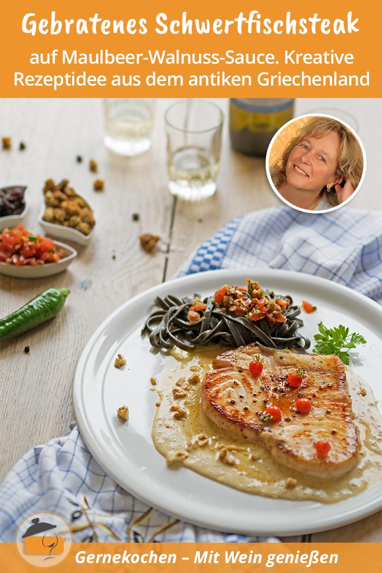 Schwertfischsteak auf Maulbeeren-Walnuss-Sauce. Gernekochen - Mit Wein genießen.