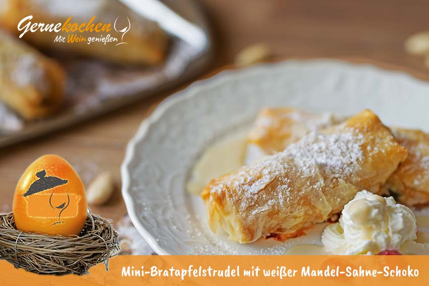 Mini-Bratapfelstrudel mit weißer Mandel-Sahne-Schokolade