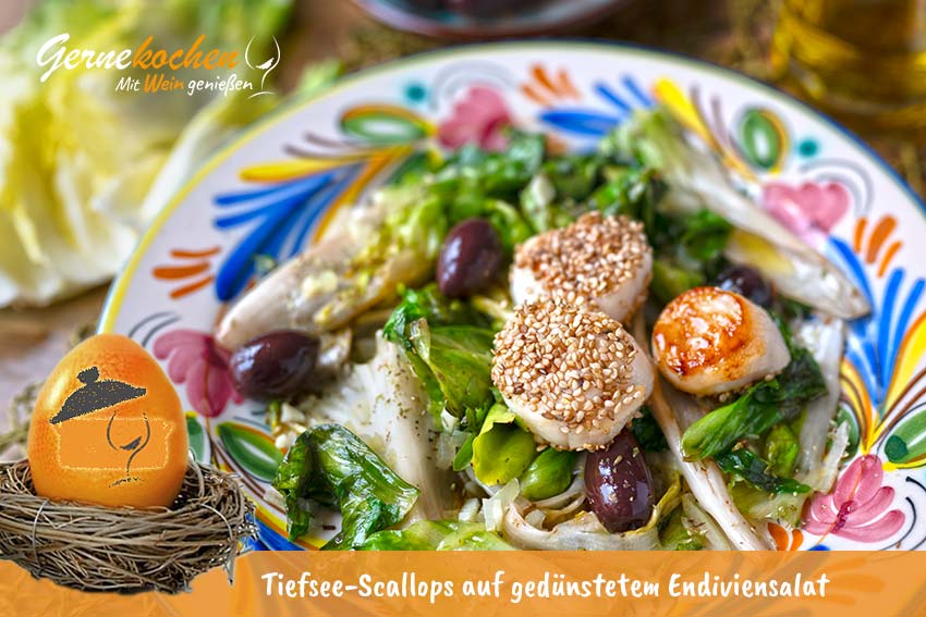 Tiefsee-Scallops auf gedünstetem Endiviensalat