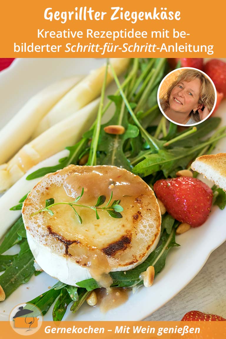 Gegrillter Ziegenkäse mit Rhabarber-Chutney auf Erdbeer-Rucola-Salat
