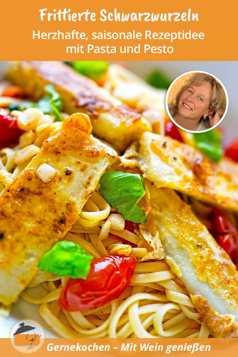 Frittierte Schwarzwurzeln mit Pasta und Pesto