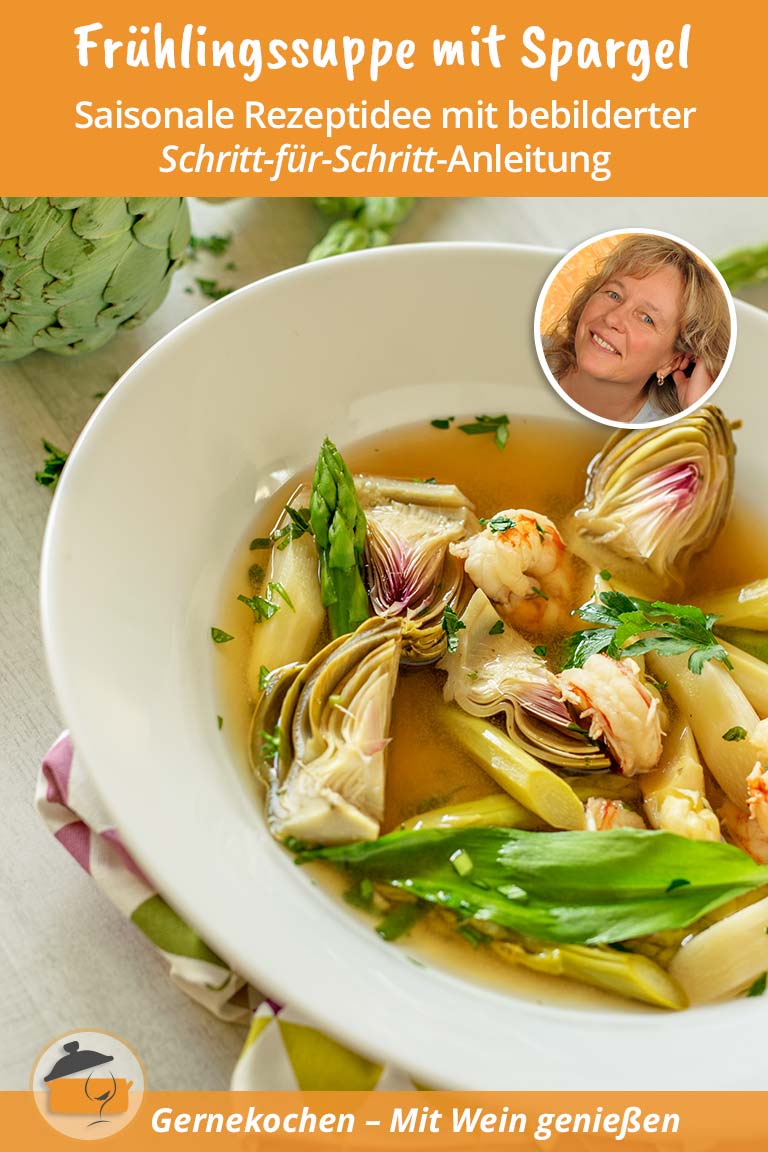 Frühlingssuppe mit Spargel, Bärlauch und Artischocken