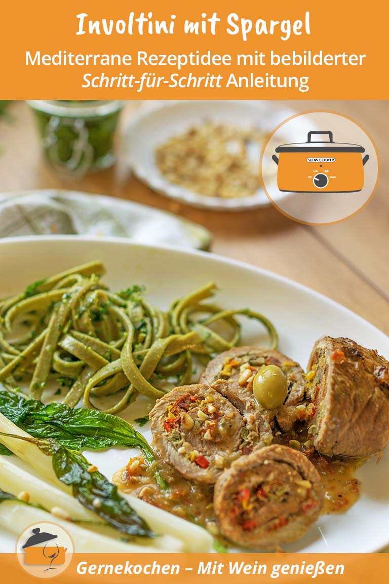 Involtini mit Spargel und frittiertem Bärlauch