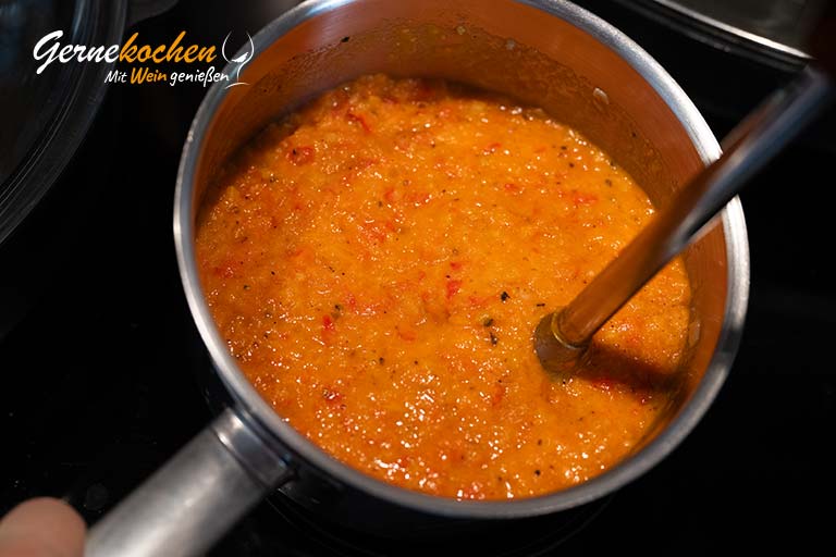 Skrei an Ajvar-Pfeffersauce mit Spinat und Chorizo – Zubereitungssschritt 4