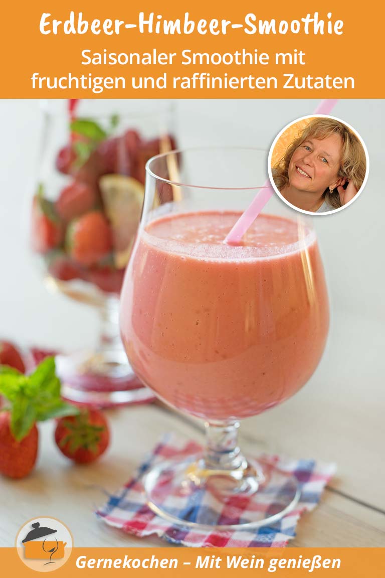 Erdbeer-Himbeer-Vanille-Smoothie mit Minze und griechischem Joghurt