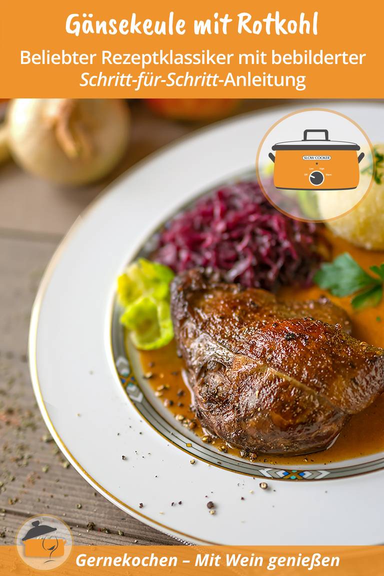 Gänsekeule mit Rotkohl und Klößen